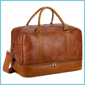Faux Leather Travel Duffel Bag with Shoe Compartment Weekender